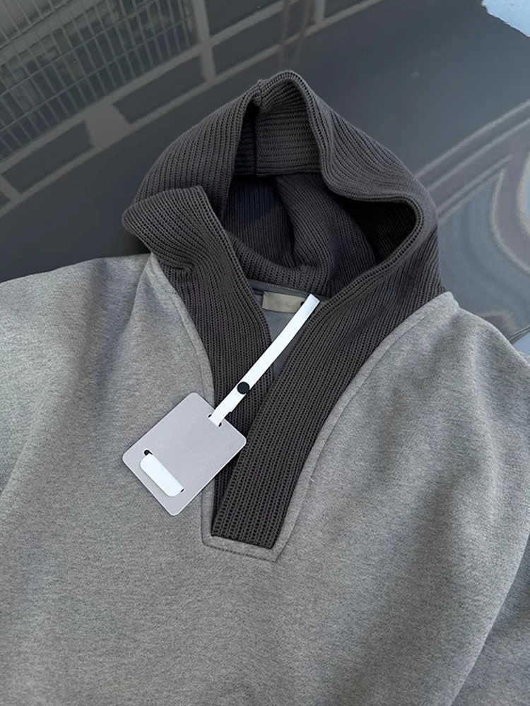 

Men's Knitted Space Cotton Hoodie Fake Two-Piece Sweatirt American Retro Sle Spring Autumn High-End Feeling Casual Jaet