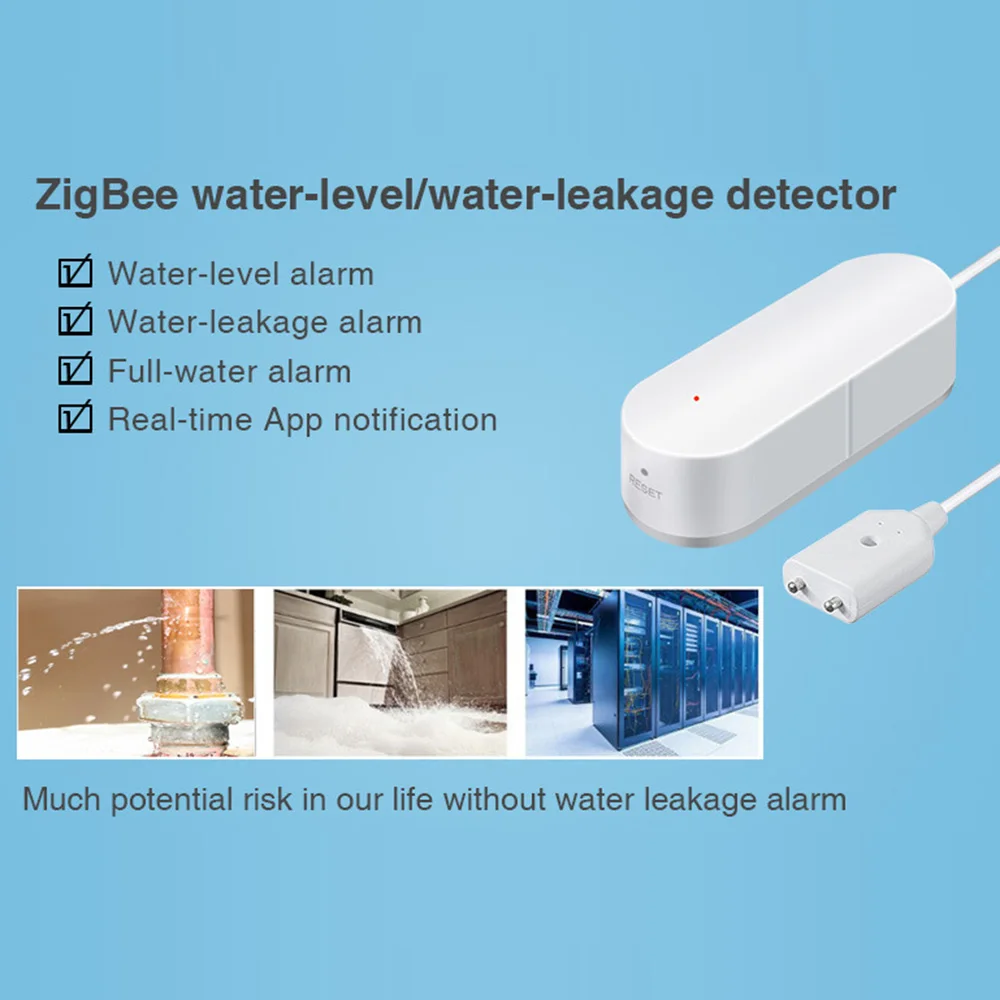 Zigbee-Sensor inteligente de nivel de agua, Detector de alarma de fugas de agua, alerta de inundación, desbordamiento, protección de seguridad, Smart Life eWeLink