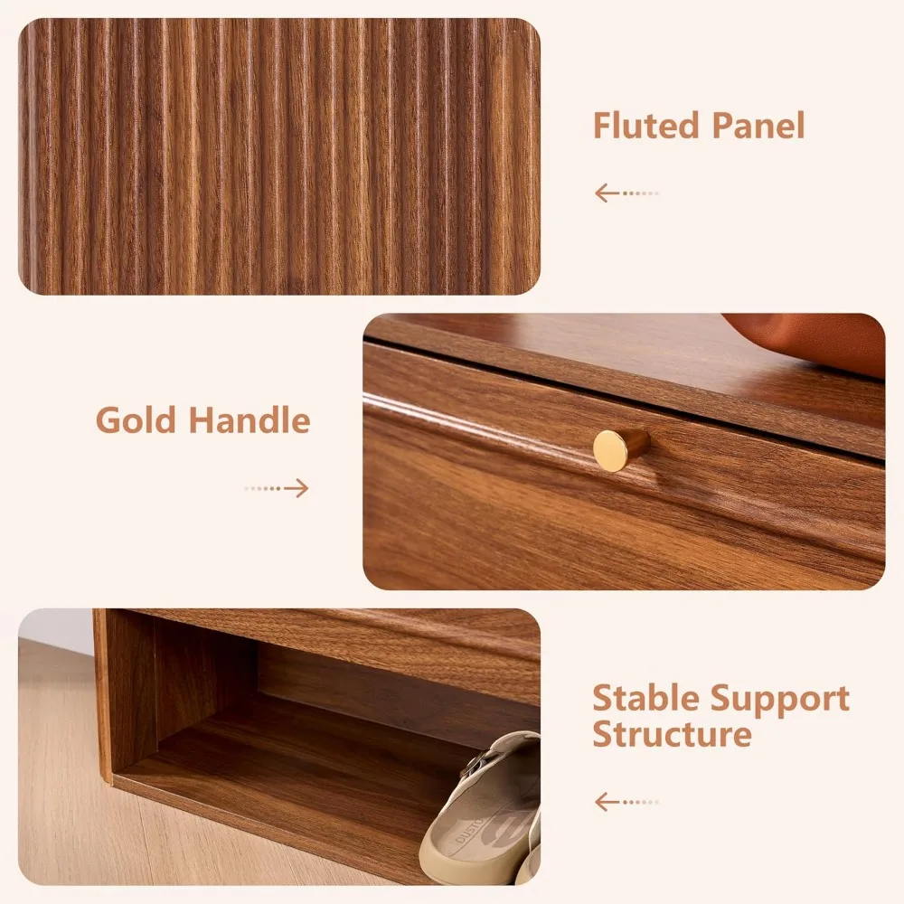 신발 수납장 2개의 플립 서랍이 있는 나무 좁은 신발장 현관용, 플루티드 숨겨진 신발 정리함