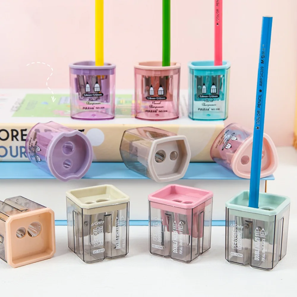 Cutting Machine Double Hole Pencil Sharpener Double Hole Sacapuntas Small Pencil Sharpener Plastic Geometry Simple Pencil Cutter