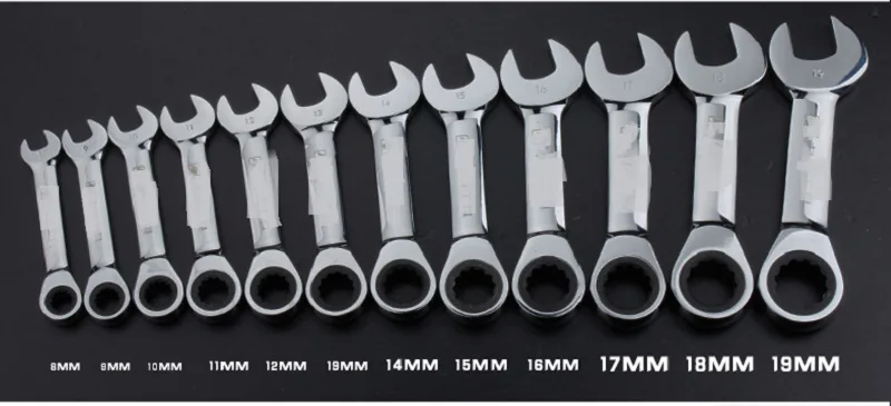 1PC Stubby Ratcheting Combination Wrench Set Short Handle Ratchet Wrench CR-V Combination Wrenches Repair Tools