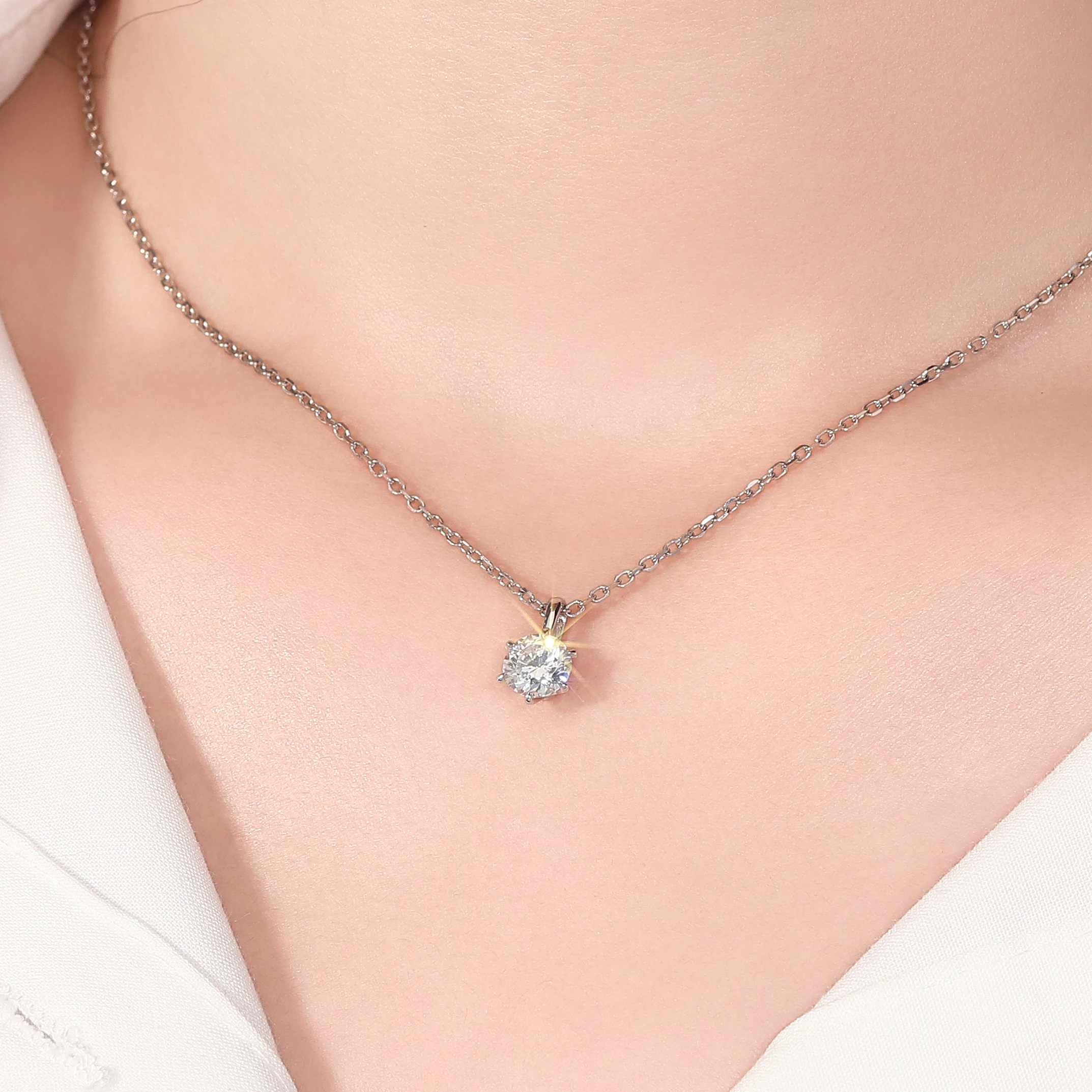 Colgante solitario de diamante de laboratorio brillante redondo de 6 puntas de Provenza, collar de cadena fina de oro de 18 quilates, joyería brillante para uso diario