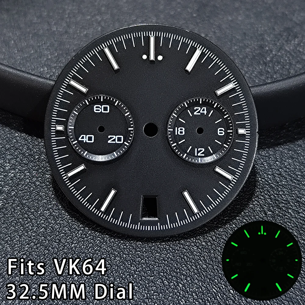 

32.5mm VK64 Dial Green Luminous Dial For VK64 Quartz Movement Watch Dial Hands For VK64 Movement Watch Accessories VK64 Hand