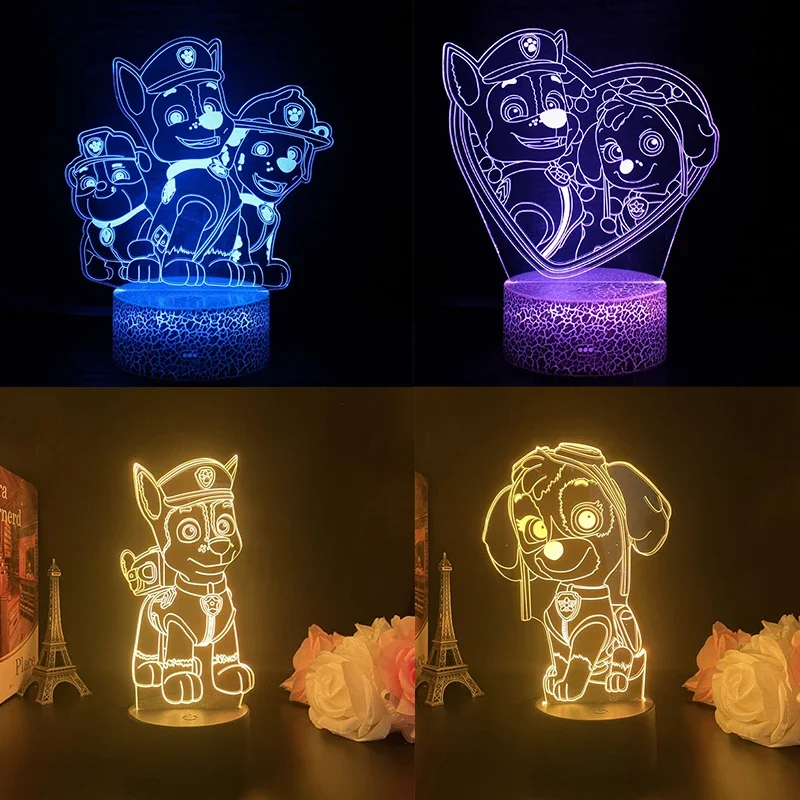 Paw Patrol Cartoon Series 3D Lamp Anime Figure Bedside Table Lamp Led Night Lamp Creative Ornaments Children Toys Birthday Gifts