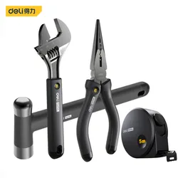 Deli – ensemble d'outils manuels multifonctions, outils pour le travail du bois, ruban à mesurer, clé à marteau, combinaison de plusieurs outils, Kit d'outils de réparation ménagère