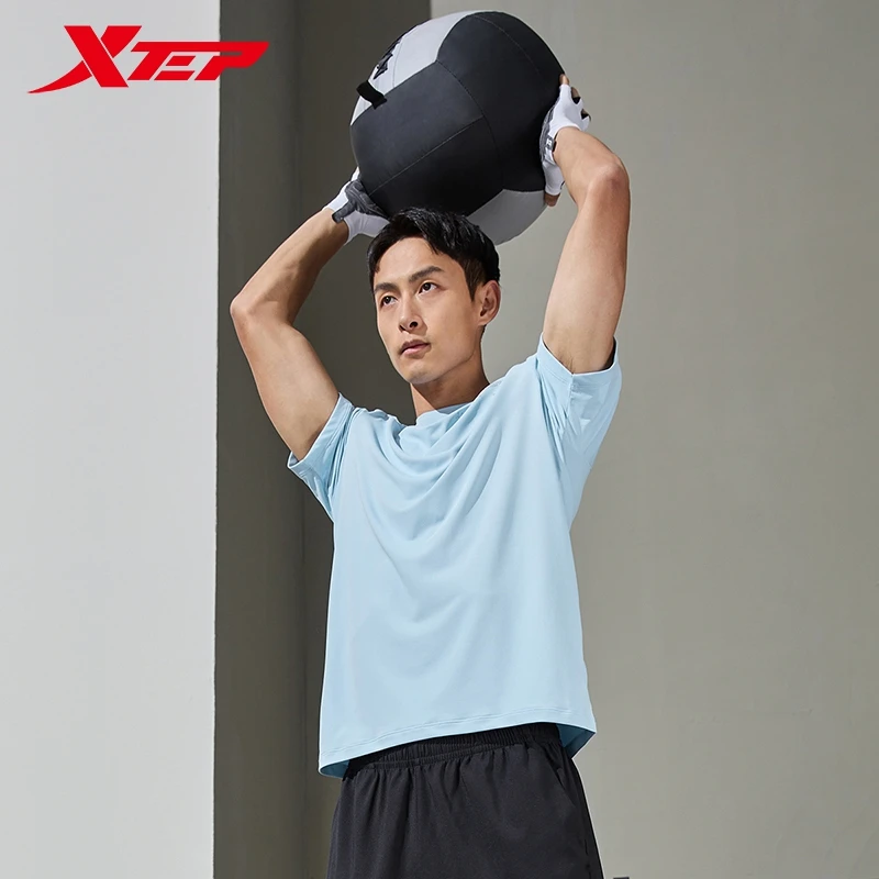 Xtep Short Sleeve Knitted Shirt For Men 2024 Summer Quick-Drying Men\'s T-shirt Training Breathable Outdoor Tops 876229010030