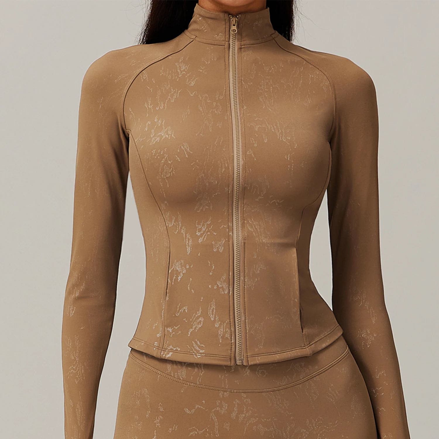 ヨガ親指バックル女性のハイエンド立ち襟長袖スポーツジャケットランニングトレーニングフィットネストップランニング長袖