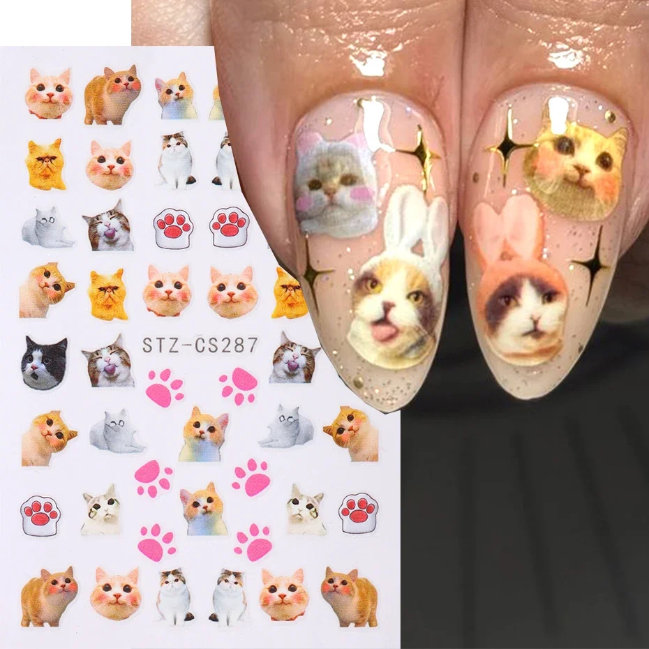 Lovely Dog Cat Animal Bunny 3D Korean Cartoon Scrawl Relief Self Adhesive Nail Art Stickers Cute Pretty Puppy Kitty Star Manicur