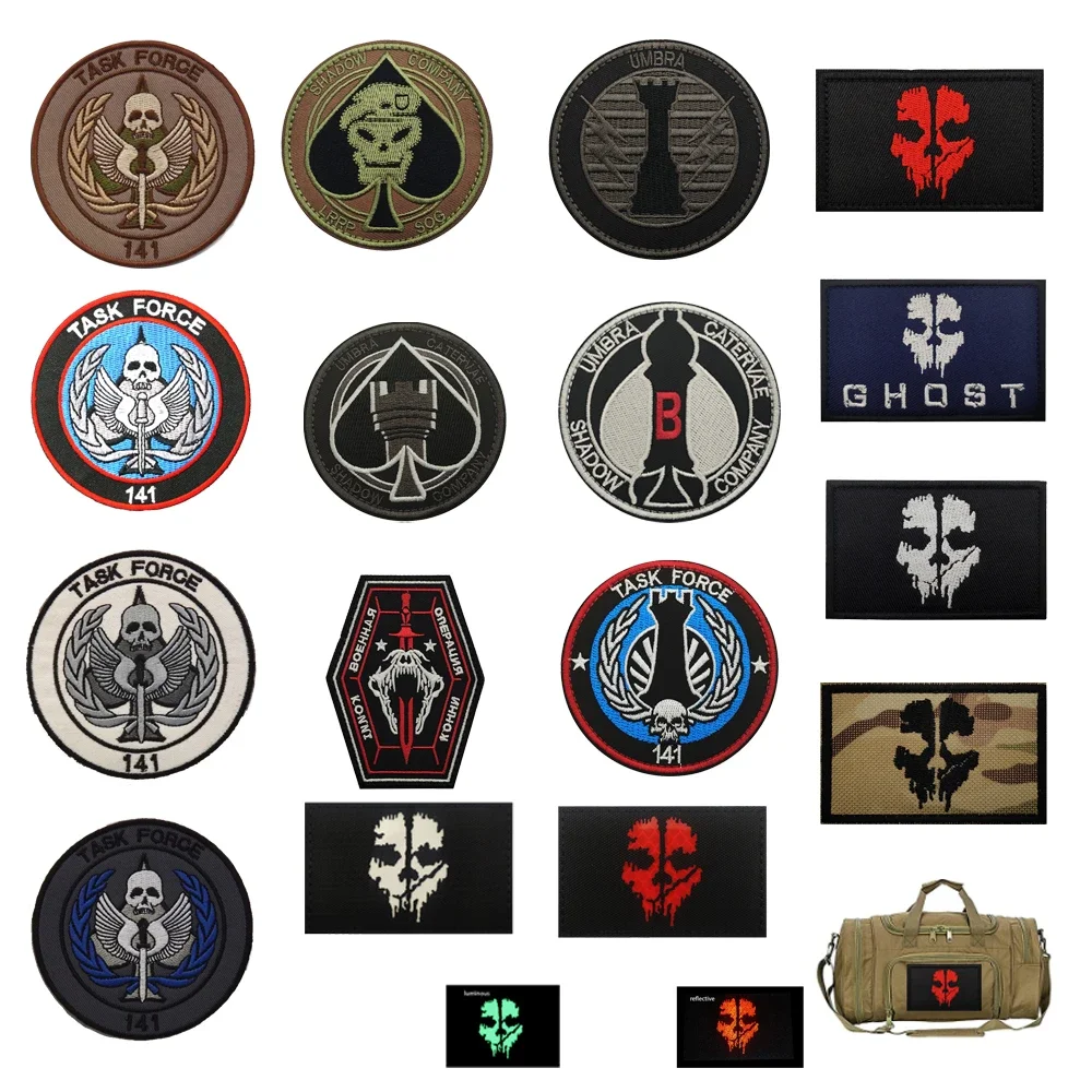 

Call of Duty Ghost Mask Embroidered Magic Armband Bag Accessory Heart-shaped Skeleton Backpack Hook&loop Patches for Clothing