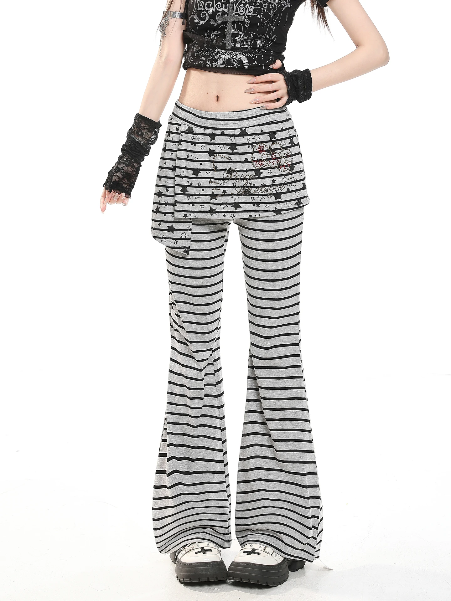 American Style High Waist Striped Bell Bottom Pants Women Summer Design Slimming Casual Super Beautiful Flared Pants