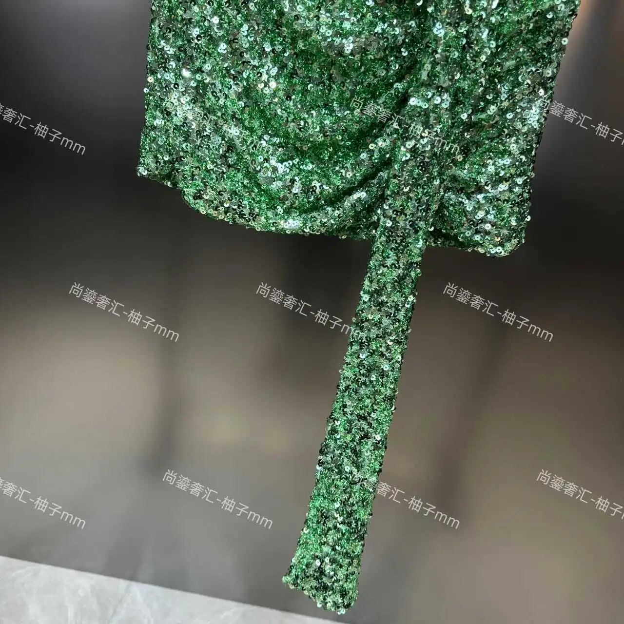 Sexy Green Sequined Short Hip Skirt Woman 2024 Summer New Club Irregular High Waisted Ribbon Pleated Slim Mini Skirts for Women