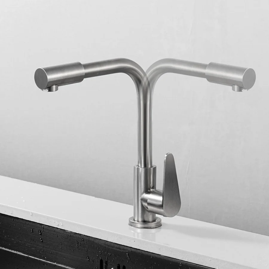 304 Stainless Steel Kitchen Faucet Rotatable Single Cold Sink Tap For Kitchen Without Hose