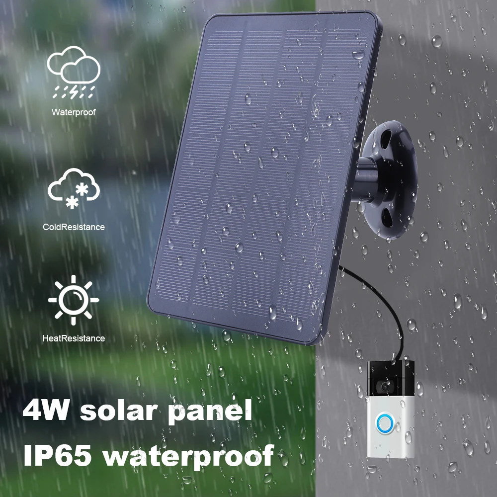 

4W 5V Solar Panel Waterproof Solar Power Panel 360° Adjustable Bracket with 9.8FT Charging Cable for Ring Video Doorbell 4/3/2