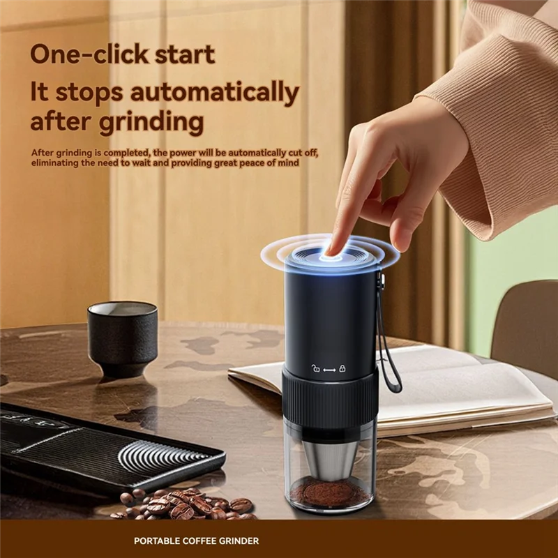 ASWUT-Portable Electric Coffee Grinder Adjustment One-Button Start Bean Grinder USB Rechargeable Home Outdoor Blender