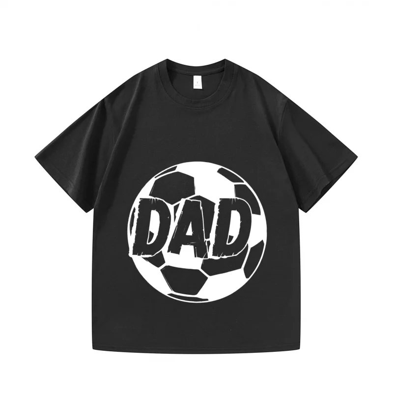 تي شيرت رجالي أسود لكرة القدم مطبوع عليه كرة القدم ملابس رياضية كاجوال كهدية لعيد الأب