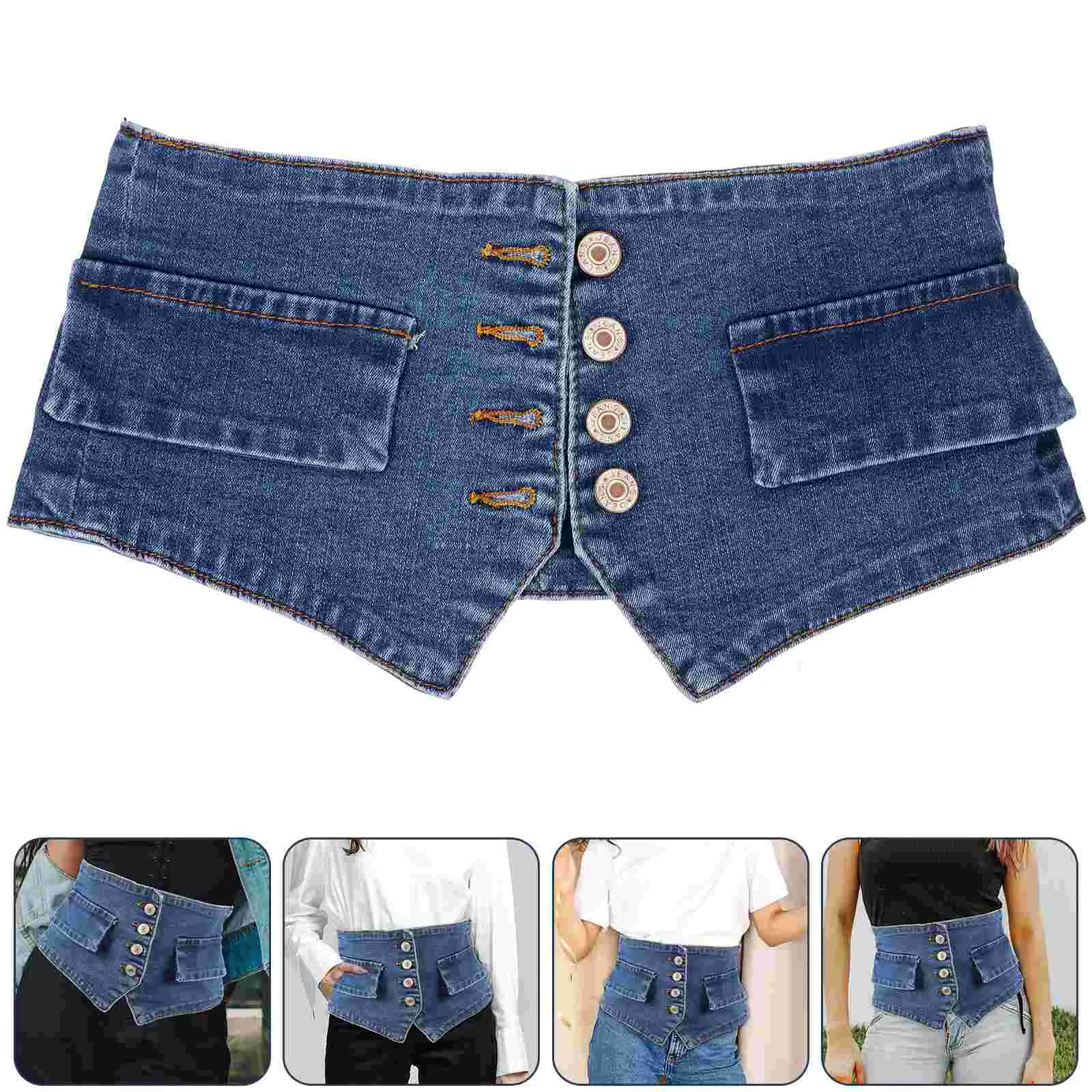 Corset Tops for Women Belt Women's Belts Waistband Dress Blue Denim Wide with Button