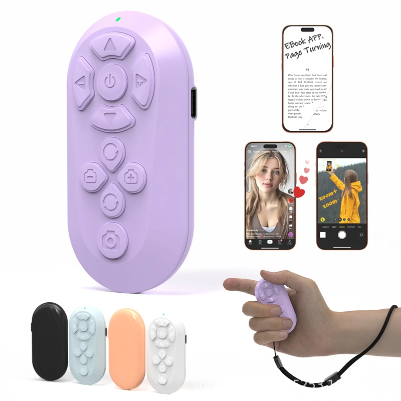 

Беспроводной пульт дистанционного управления с 10 кнопками для селфи, фото и видео, перелистывания страниц, перезаряжаемый, совместимый с Bluetooth.