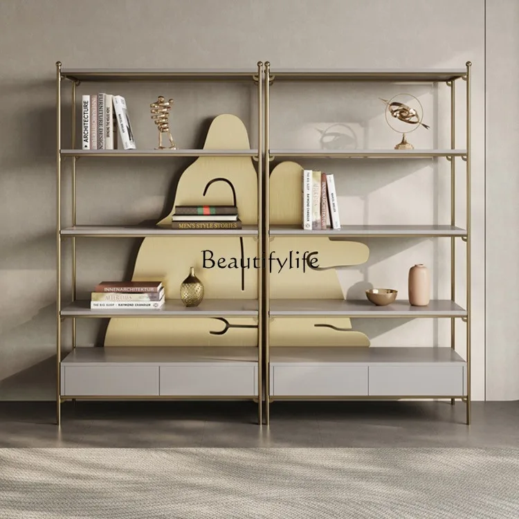 

Light luxury bookshelf stainless steel metal office modern decorative cabinet bogu shelf simple