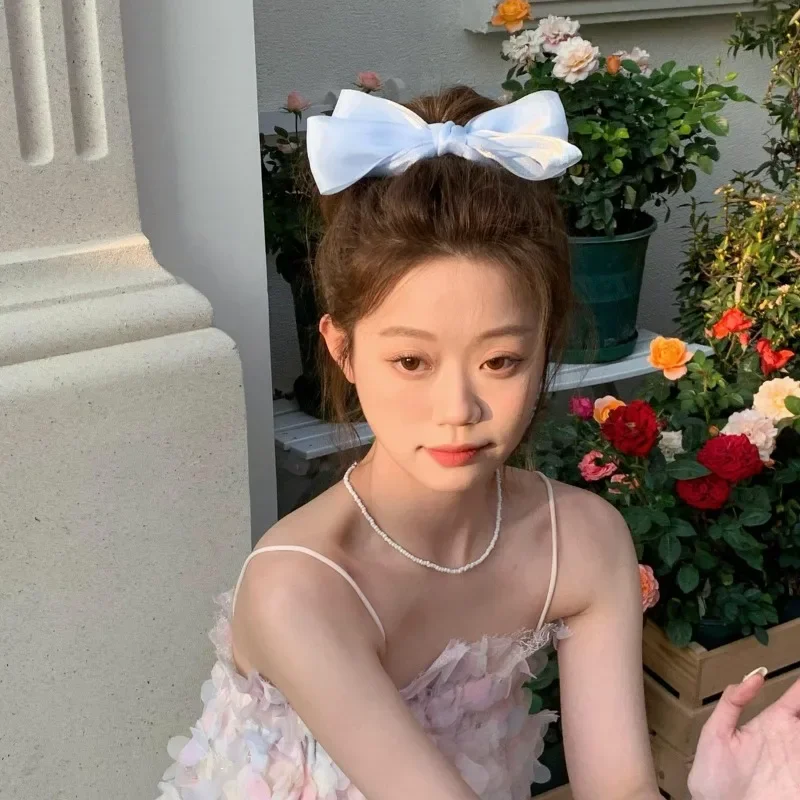 Korean Women's Bow Ribbon Top Clips Mesh Ribbon Back of The Head Spring Clip Sweet Hair Accessory Pinzas Para El Cabello 리본바나나핀 image 4