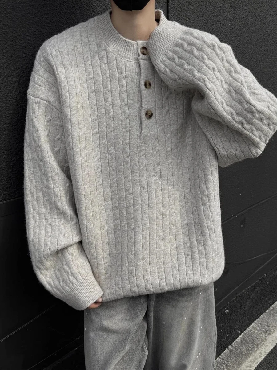 

Ретро полосатый свитер с открытой M, зимний новый свободный американский ленивый свободный повседневный теплый вязаный свитер для пар из полиэфирного волокна