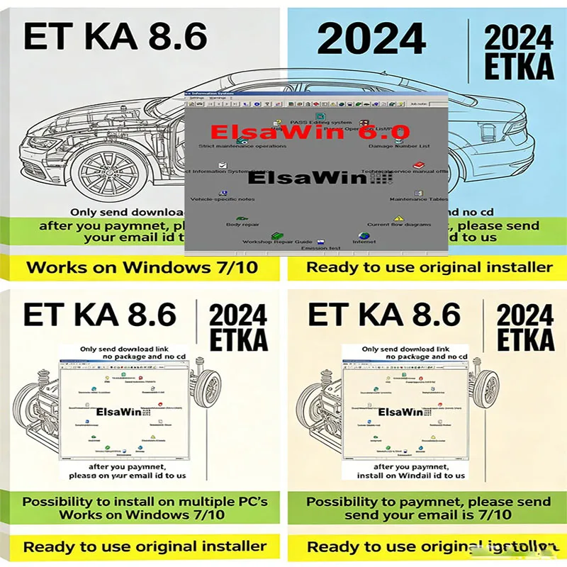 

Etka 8.6 + elsawin 6.0 obd2 scanner Car Repair Software Group Vehicle Electronic Part Catalog Multi-Languages for A-udi for V-W