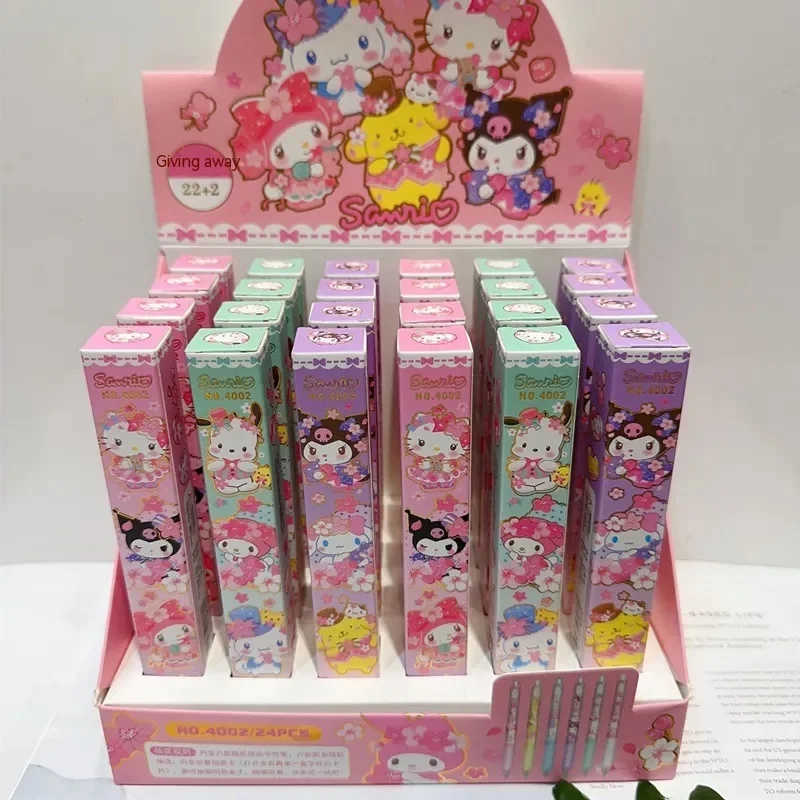

24 шт./коробка Милая гелевая ручка Sanrio Hello Kitty Kuromi Cinnamoroll искусственная шариковая ручка оптовая продажа ручек на водной основе