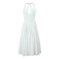 YENKYE Sexy Backless Green Elegant Halter Dress For Women Low Waist A-line Midi Summer Evening Party Dresses Cotton Robe - Image 6