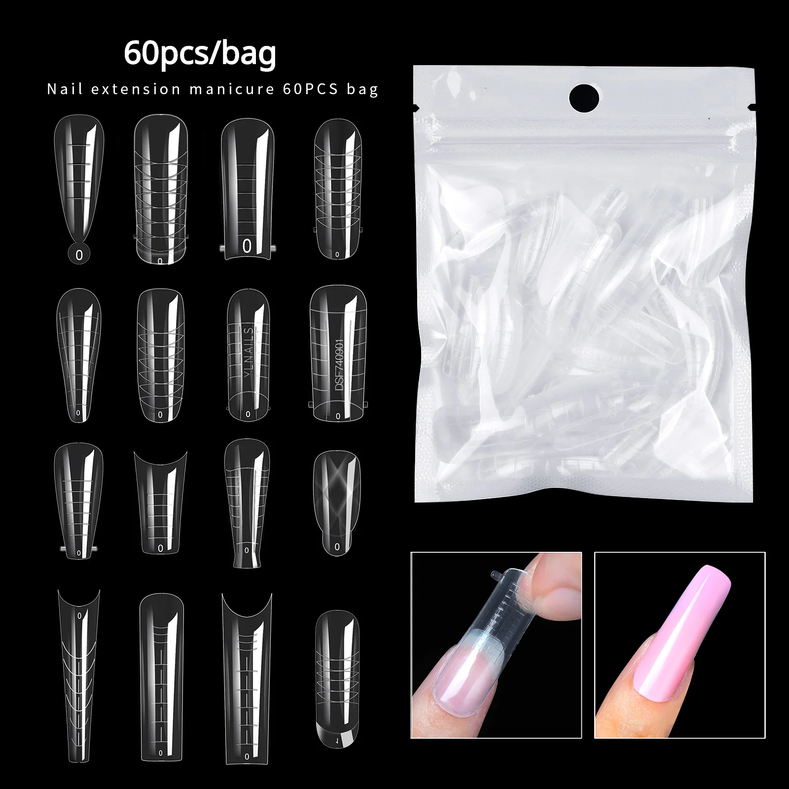 

60Pcs Quick Building Nail Mold Tips Dual Nail Extension Form Full Cover Finger Nail Art Extend Builder Mold False Manicure Tools