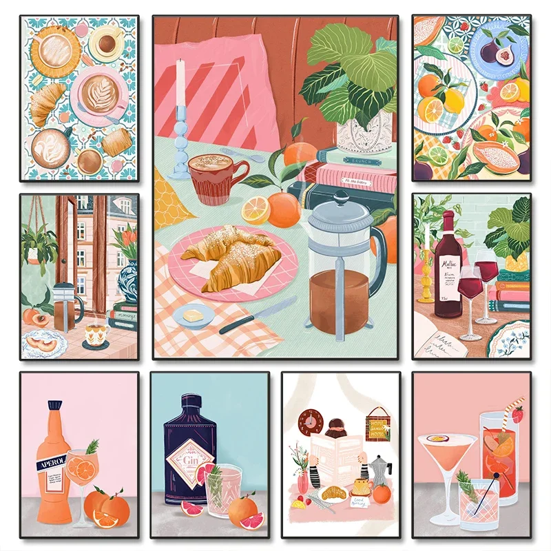 1pc frameless canvas painting 1pc frameless Scandinavian Simple Wall Art Cocktail Fruit Lemon Food Canvas Poster and Print Home