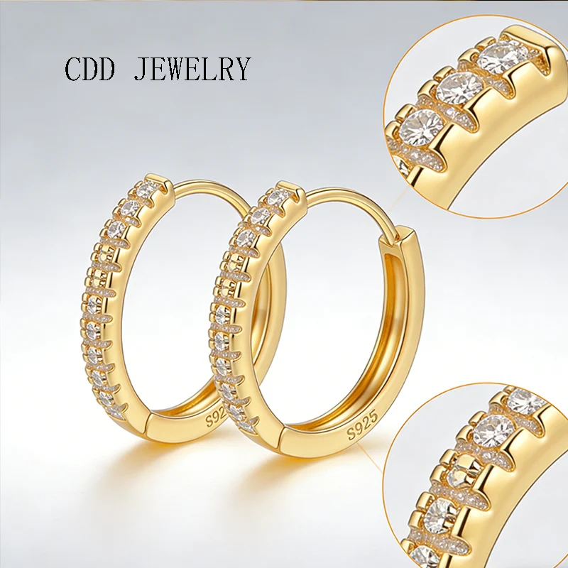 925 Sterling Silber Creolen für Damen, 14K Vergoldet mit Kubischem Zirkonia, Kleine Huggie-Ohrringe, Minimalistischer Schmuck, Geschenk für Sie – Detail 4
