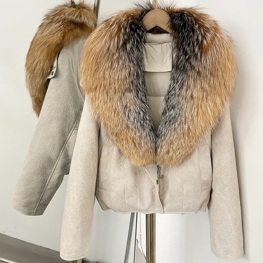 OFTBUY Großer Natürlicher Pelzkragen Dicke Vintage-Jacke Damen Entendaunen-Parka mit Pelz für Frauen Kurze Lose Daunenjacke – Detail 27