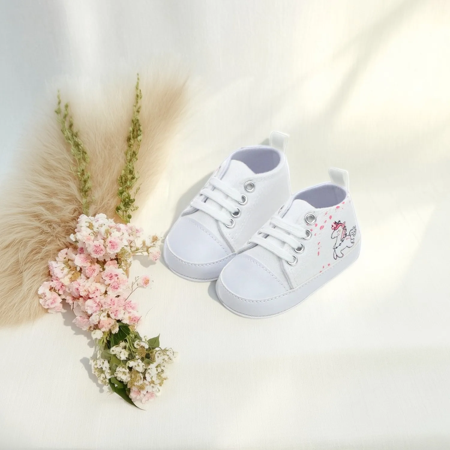 أحذية قماشية للفتيات الصغيرات، أحذية بيضاء، أحذية أطفال بعمر 0-1 سنة، أحذية أمامية، نعال ناعمة، قابلة للتنفس وغير قابلة للانزلاق