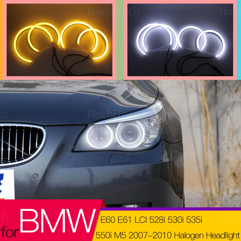 

Хлопковый светодиодный светильник Angel Eye Halo Switchback, двухцветный для BMW E60 E61 LCI 528i 530i 535i 550i M5 2007-2010, галогенный налобный фонарь