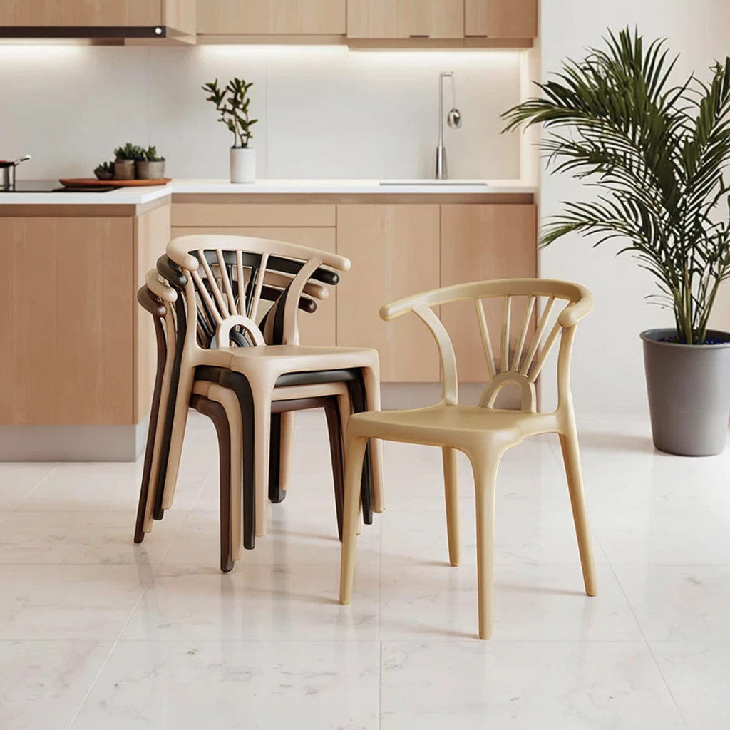 Modern Nordic Style Thickened Dining Chair Comfortable Backrest Commercial Home Use Plastic Stool Long Sitting Internet