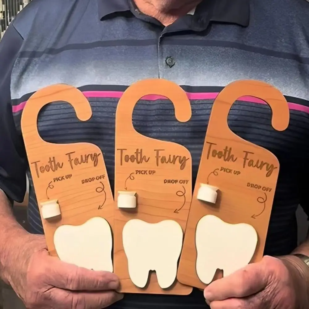 Cabide de porta de dente de madeira decorativo incentivar cuidados com os dentes berçário caixa de coleta de dente leve decoração de suspensão de porta de mouse