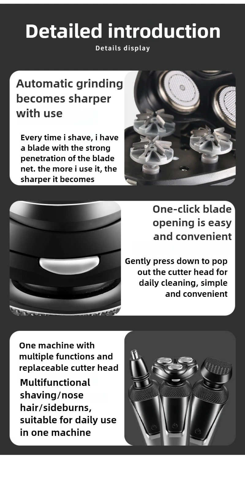 220V Electric Shavers for Mens Waterproof Electric Trimmer Razor Wet & Amp Dry Rotary Shavers Machine Shaving USB Charging