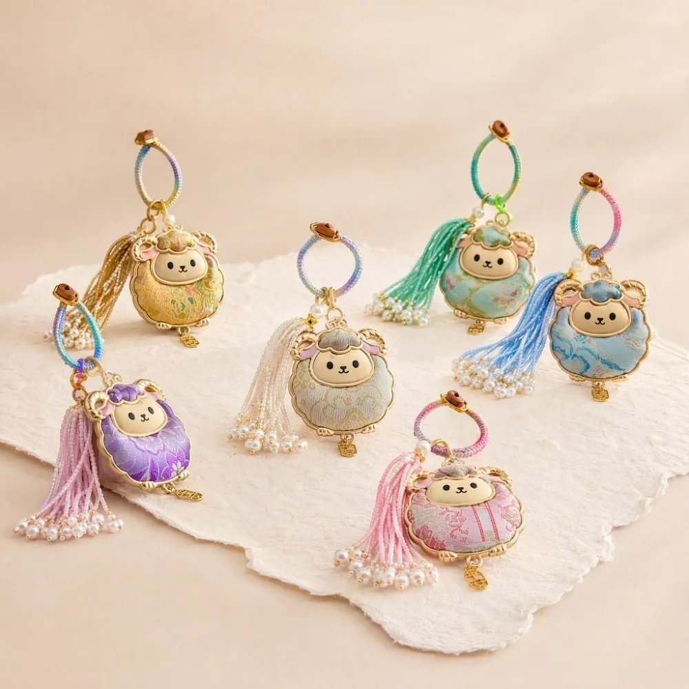 Imitation Song Brocade Tassel Brocade Sheep Pendant Cartoon Animal Decoration Chinese Style Lamb Keyring Handmade Chinese Zodiac