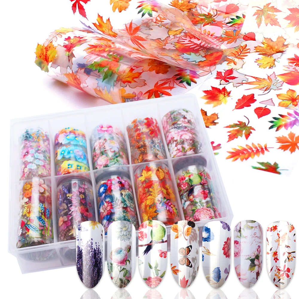 

Maple leaf Transfer Nail Stickers Holographic Lavender Nail Art Foil Painting Flower Adhesive Wraps Decal Manicure Accessories