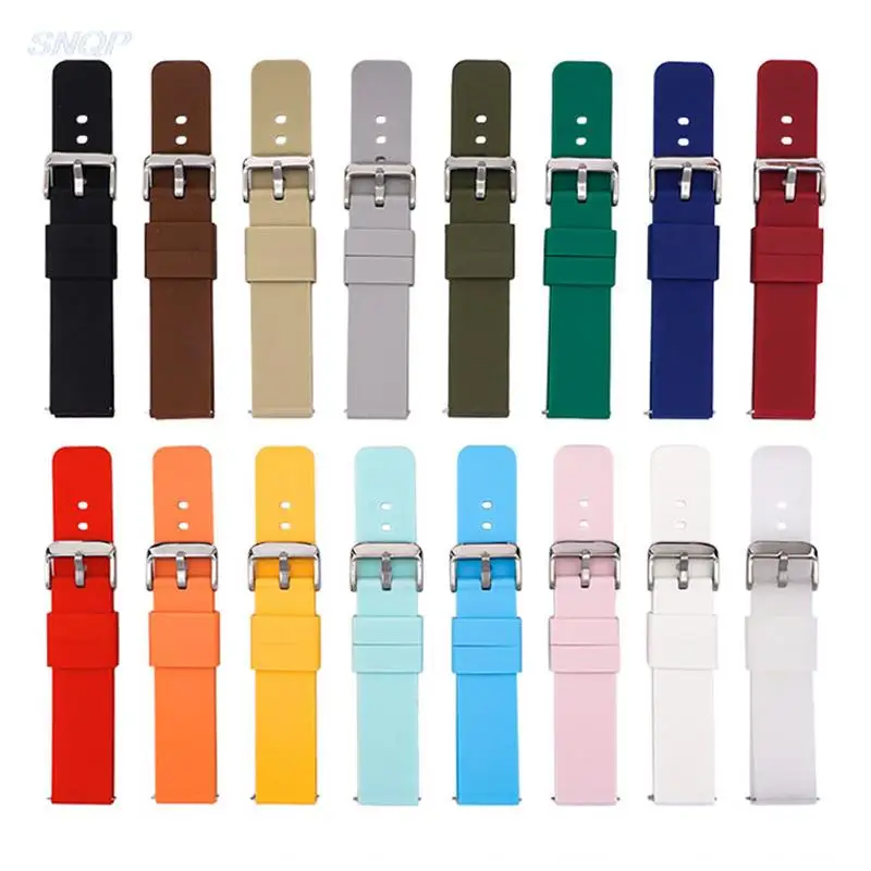 12/14/16/18/19/20/21/22/24mm Silicone Rubber Strap Men Women Sport Waterproof Quick Release Smart Watch Band Polished Buckle