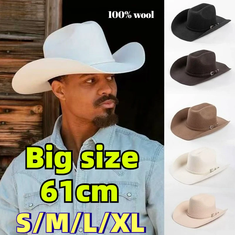 2026 Big Size 61cm Wide Brim 100% Wool Felt Cowboy Hat  display picture 1