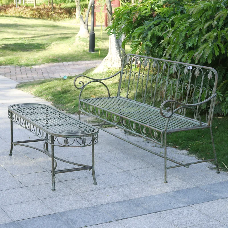 Old outdoor back double chair courtyard wrought iron park villa balcony terrace decoration leisure bench chair