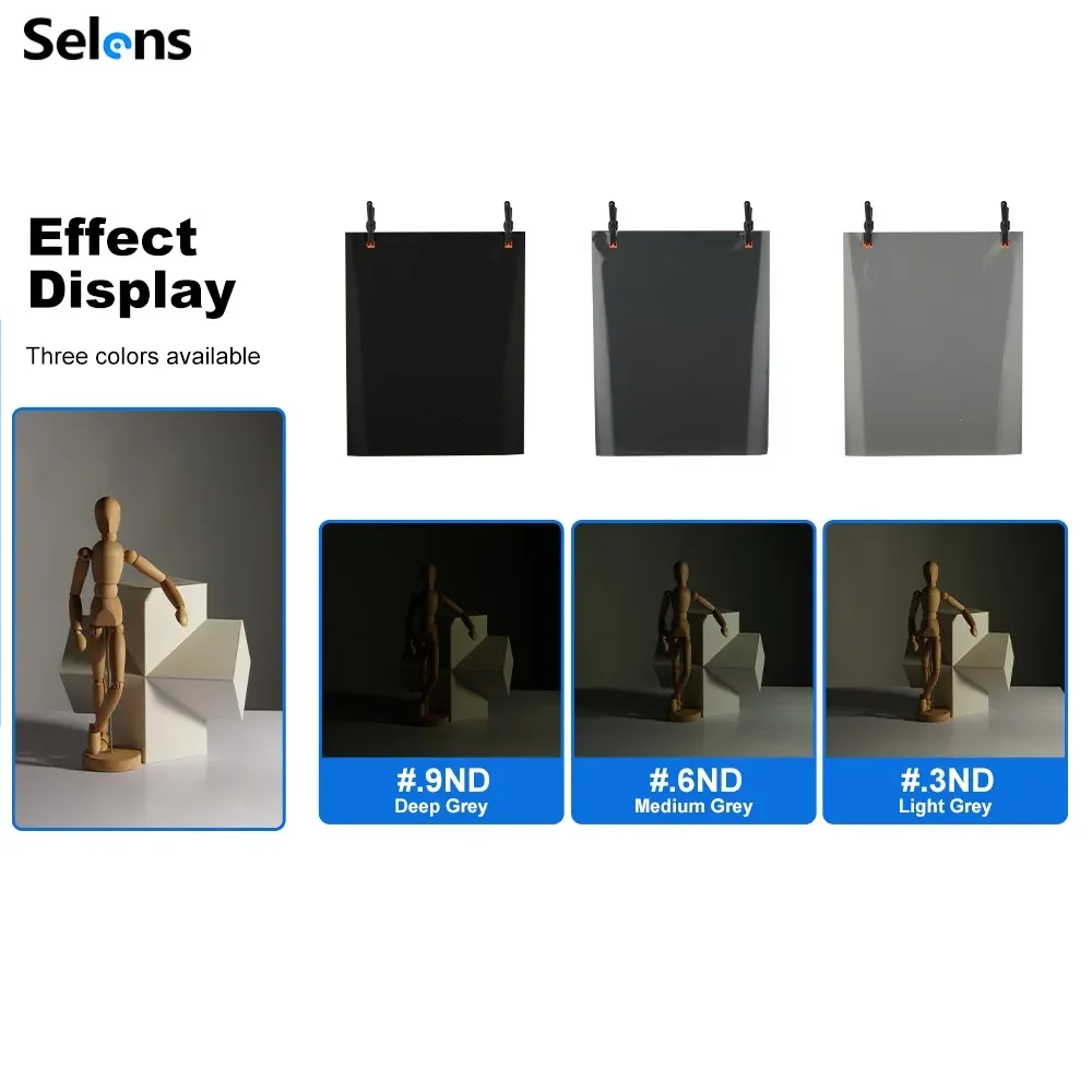 Selens Photography ND Filter Gels Lighting Neutral Density Sheet Kit, ND3,ND6,ND9 for Photo Studio Video Flashlight Accessories