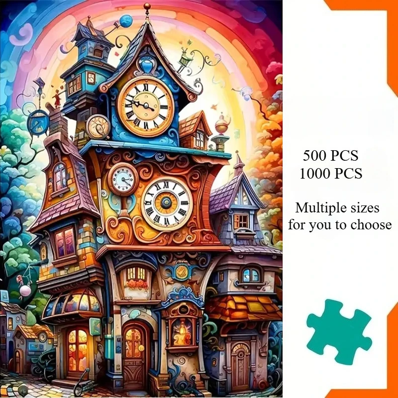 1000/500 PCS Jigsaw Puzzles Rainbow Clock House Home Decor Games Landscape Puzzles Educational Toys Birthday Gifts