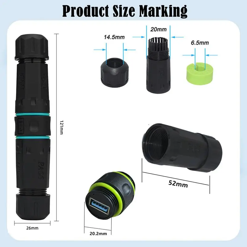 Lndustrial USB 3.0 Panel A Female to Female 5Gbps IP68 Waterproof, Dustproof, High Temperature Resistant Straight Through Head