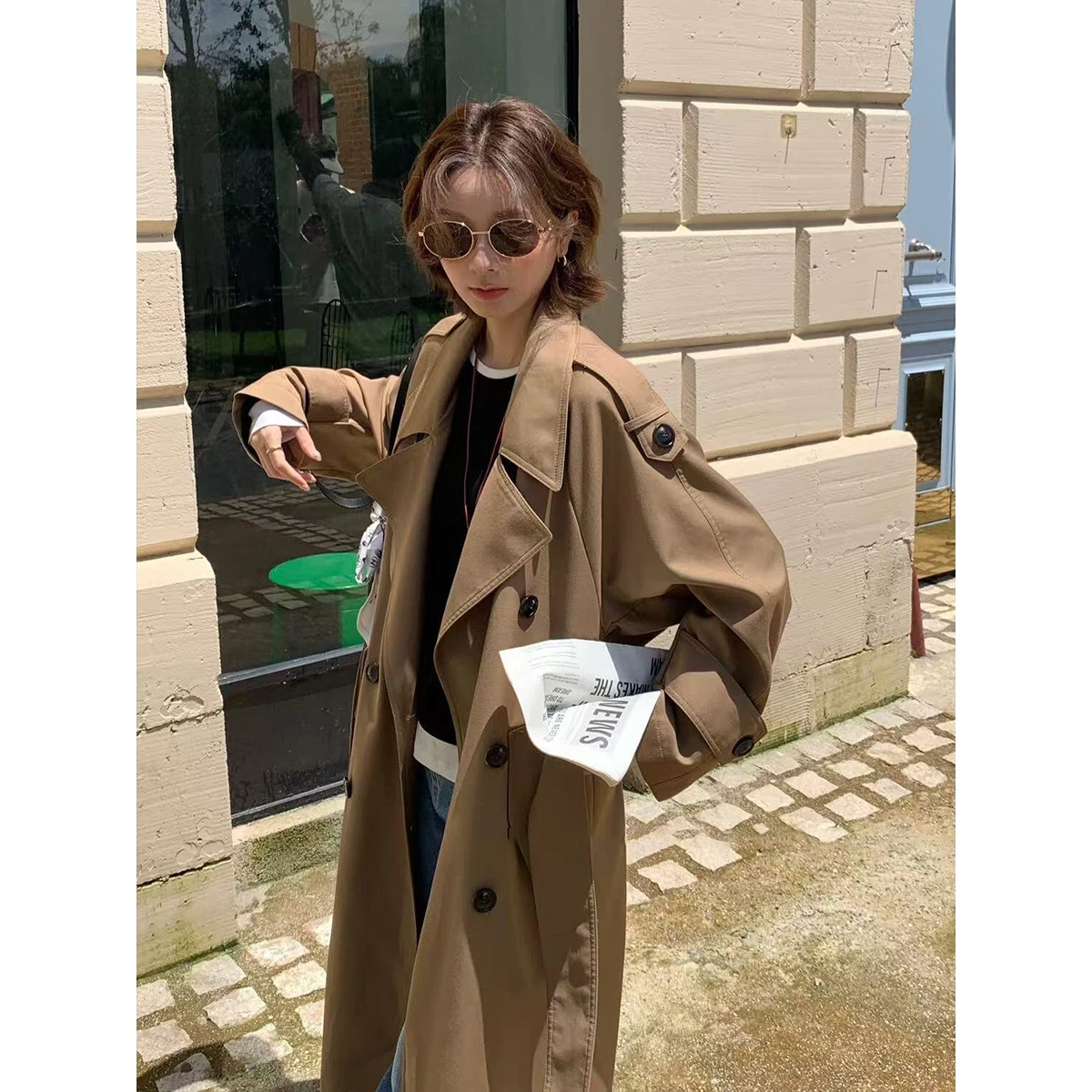 

Женское пальто в винтажном парижском стиле с большим воротником, осеннее, модное, высокого качества, прямого кроя, в корейском стиле, на пуговицах