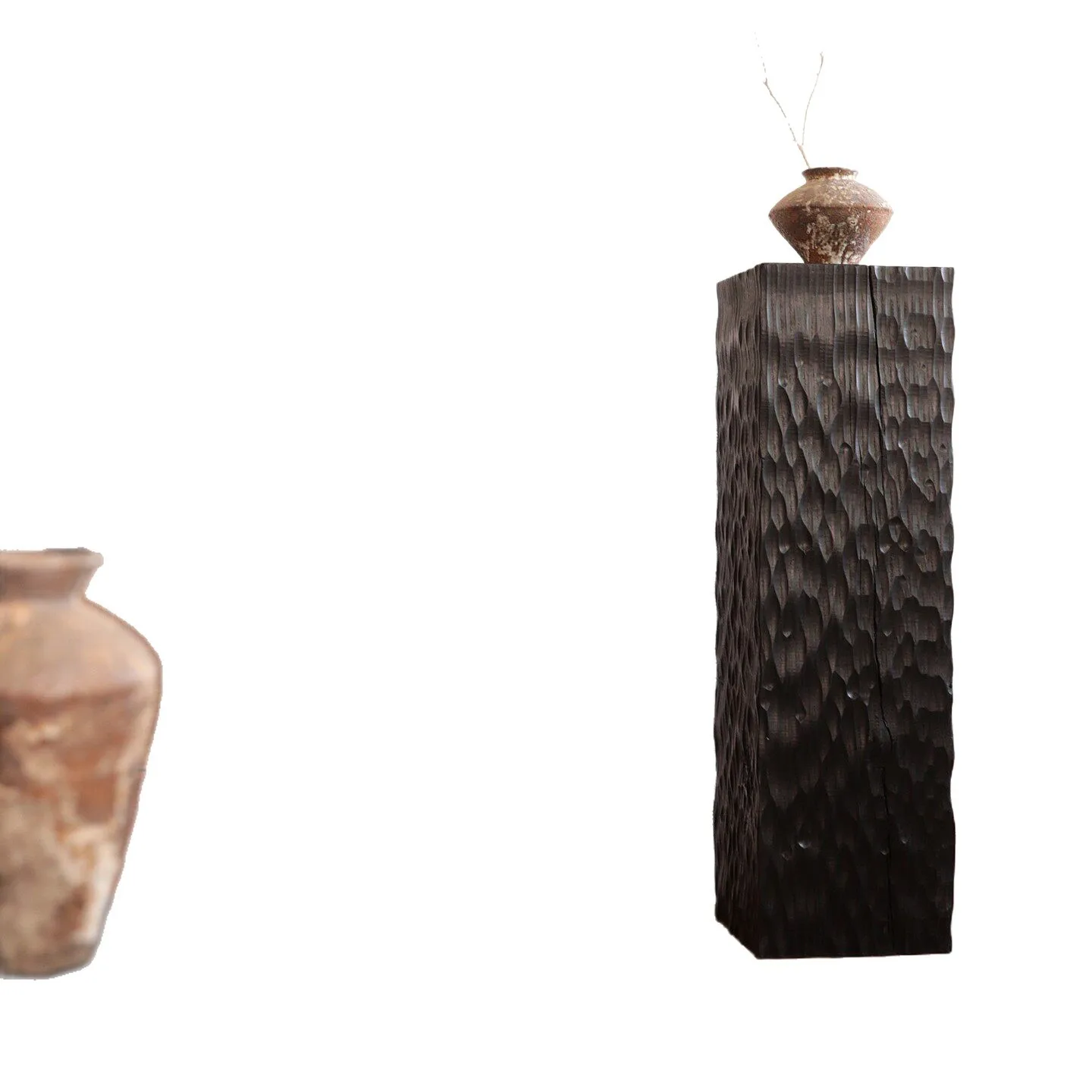 Wabi Sand wind carbonized square wooden pier low stool log coffee table solid wood pier stump stump