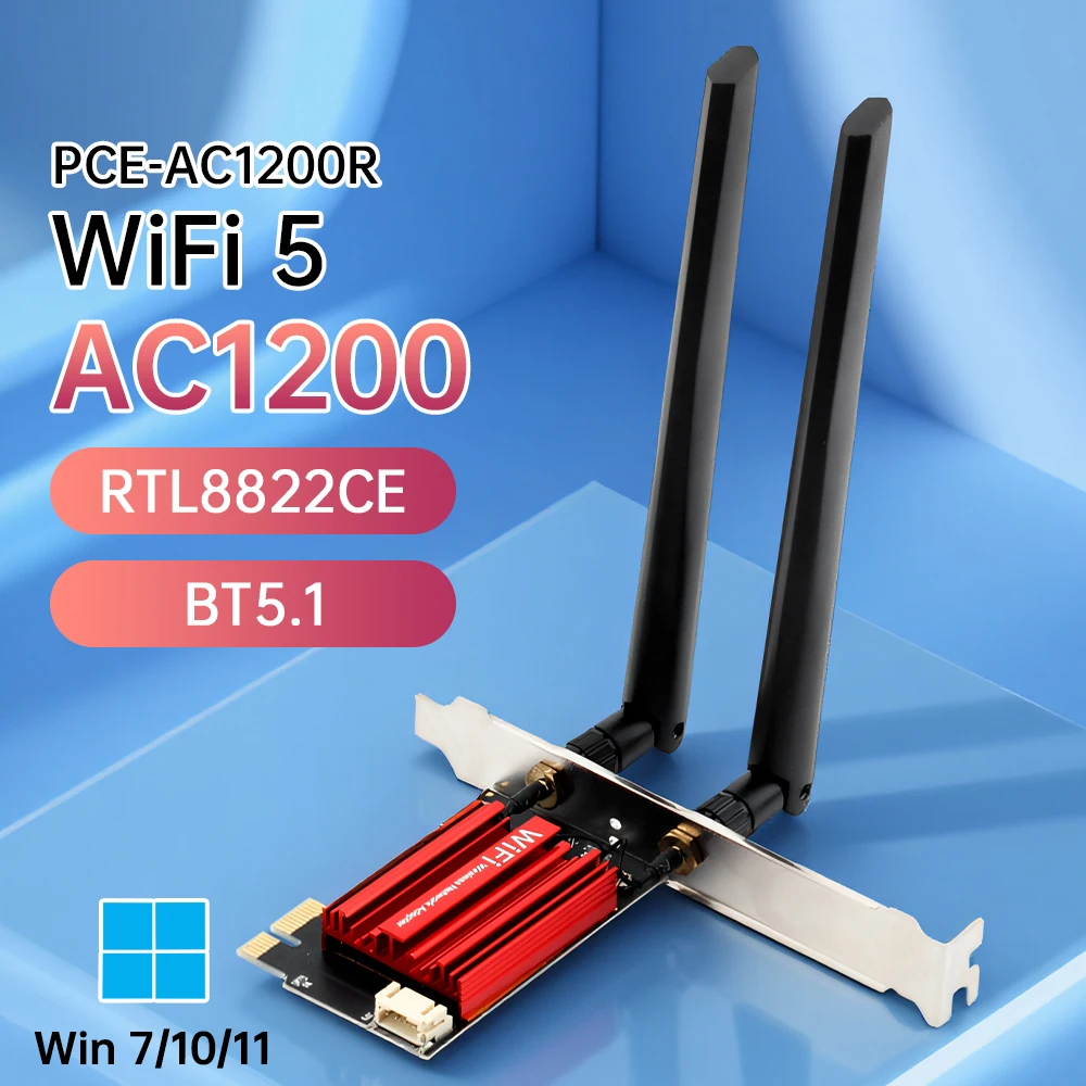 데스크탑용 AC1200 PCIe WiFi 카드 블루투스 5.1 Win10/11용 6dBi 안테나가 있는 듀얼 밴드 무선 네트워크 어댑터용 RTL8822CE