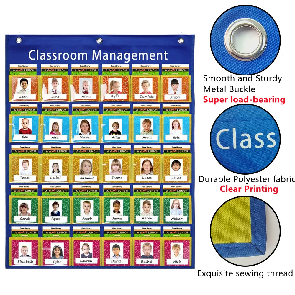 ポケットチャート午前チェックハンギングバッグ、学生カードホルダー、幼稚園名オーガナイザー、教室管理、22.5x26.75インチ大