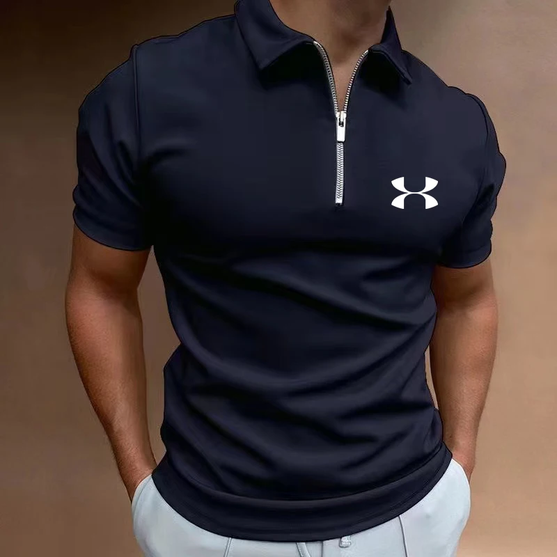 

Summer New Men Thin Polo Shirt Solid Color Short Sleeve Zipper Collar T-shirt Loose Breathable Casual Fit Top Printed Men's Wear