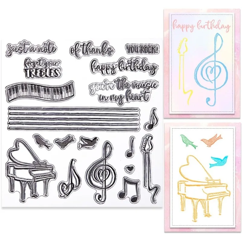 1pc Musik note klare Briefmarken Klavier vögel stechen Wörter wieder verwendbare Retro transparente Silikons tempel Siegel für die Herstellung von Journal karten